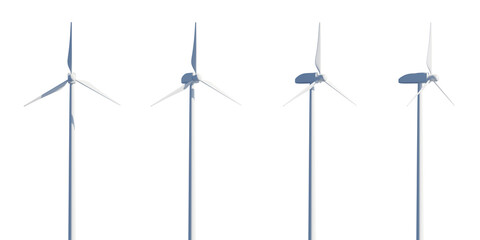 set of 3d wind turbine on transparent background, PNG, 3d render, white