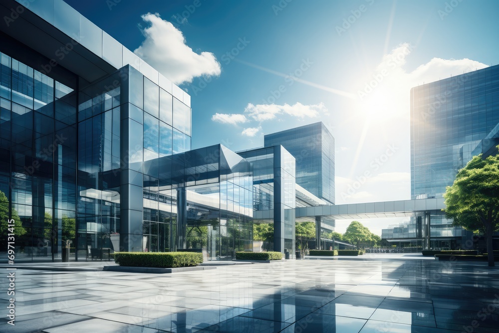 Poster Luxury office building background in the daylight. Generative AI.