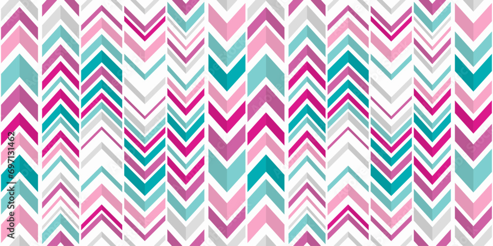Poster the chevrons are pink and turquoise. vector simple pattern of repeating chevrons.
