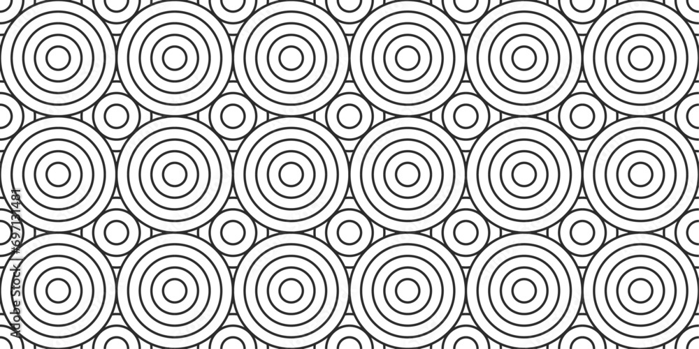 Poster Monochrome pattern of circles and lines. Seamless black and white pattern of circles. Rings with smaller rings inside them.