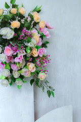 flower arrangements as a backdrop for wedding celebrations in Indonesia.