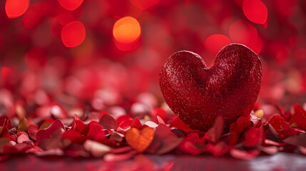 A symbol of love and passion, a red heart rests atop a bed of vibrant petals, illuminated by the warm light of christmas