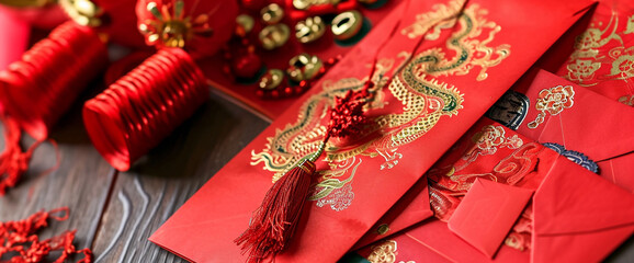 Red lucky money envelopes for Chinese new year background