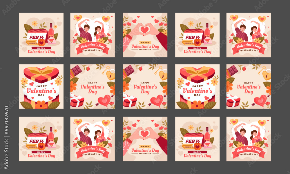 Wall mural happy velentine day social media post vector flat design