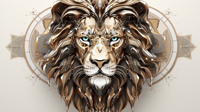 Astrological sign of the zodiac Lion in a golden and white minimalist style