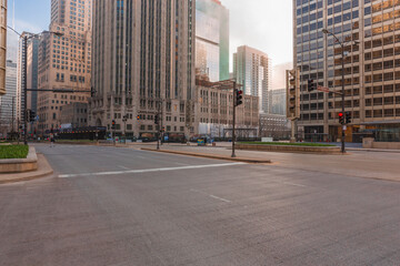 Chicago City, Illinois: April 6, 2020. Morning during the lockdown of the city during the stay at...