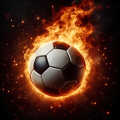 Fototapeta premium A burning soccer ball against a black background.