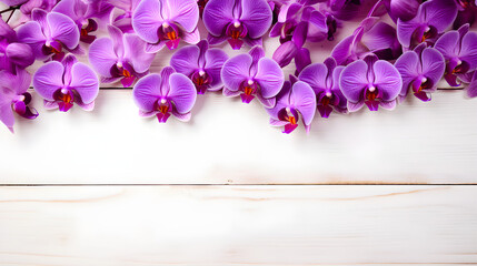 flower backdrop with purple orchid on a wooden background