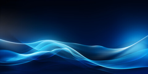 Abstract technology digital background with 3d blue light waves. Modern design with smooth shining curves lines on dark backdrop, copy space. Futuristic sci-fi banner template. 