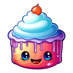 cute kawaii delicious birthday cake clipart for stickers, invitation cartoon illustration 