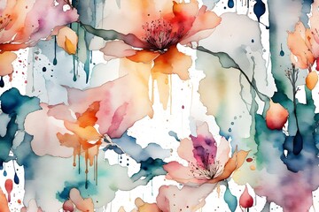 water color painting int he white wall full frame colorfully abstract painting background 