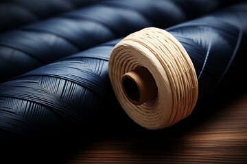 Vibrant Close-Up of Intricate Pattern and Texture. Blue Thread Wrapped Around Spool