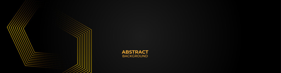 Abstract modern black background paper cut style with black and gold line Luxury concept.uxury style. Horizontal banner template. Suit for cover, poster, banner, flyer, plain wallpaper, card, backdrop