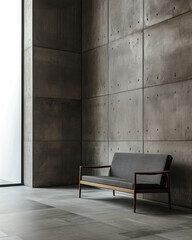 Industrial chic minimalist interior with grey panels