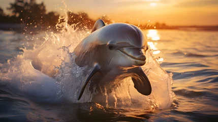 Schilderijen op glas dolphin jumping out of the water © xavmir2020