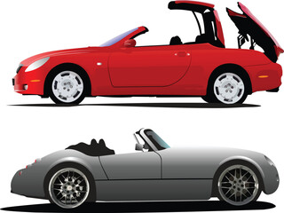 Two  cars cabriolet on the road. Vector illustration