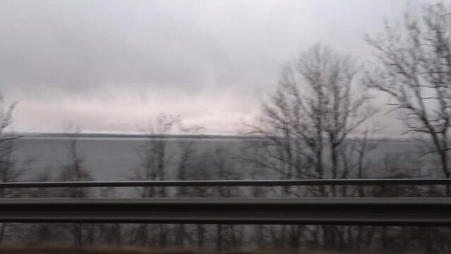 Jonkoping, Sweden A car drives past Lake Vattern in the winter