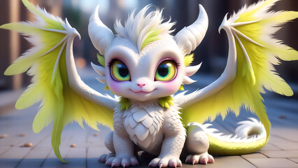 Fototapeta premium chartreuse baby dragon cartoon #3