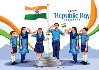 happy republic day India. Indian student saluting flag of India. abstract vector illustration design flyer - obrazy, fototapety, plakaty
