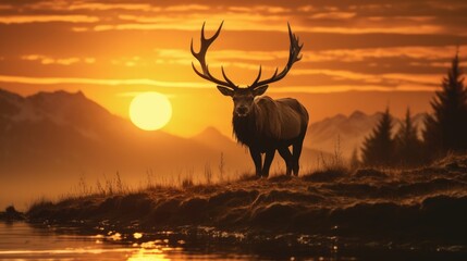 Moose with sunset