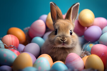 Fototapeta na wymiar cute Easter bunny with eggs 3d art