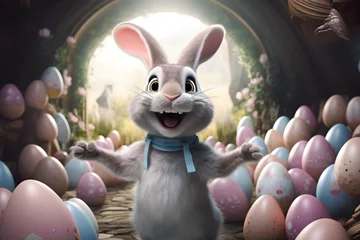 Foto op Plexiglas funny Easter bunny with eggs 3d art © sam