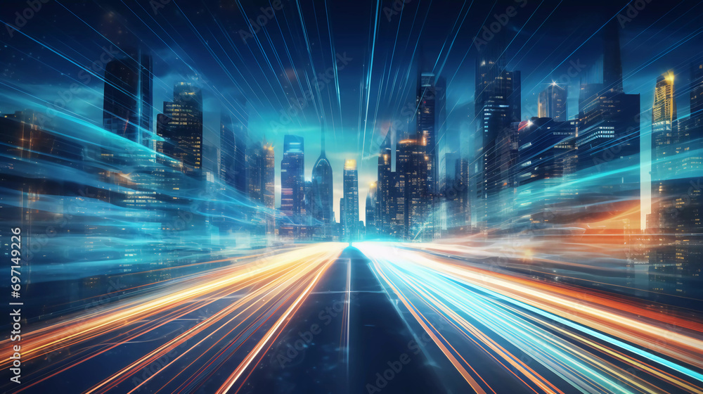 Poster abstract background of high speed global data transfer and super fast broadband in futuristic tech c