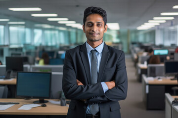 young indian businessman standing at office
