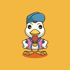 Cute chicken is a rapper cartoon illustration