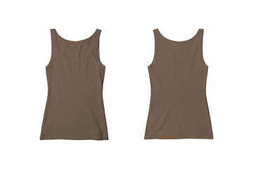 Woman Brown Ribbed Tank Top Shirt Front and Back View for Product Mockup