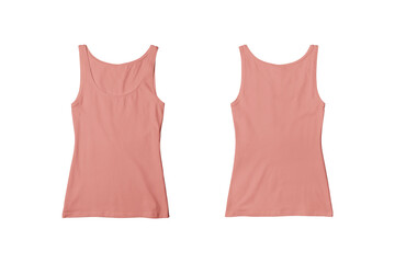 Woman Coral Ribbed Tank Top Shirt Front and Back View for Product Mockup