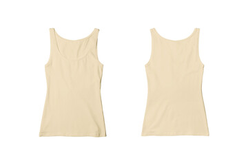 Woman Cream Ribbed Tank Top Shirt Front and Back View for Product Mockup