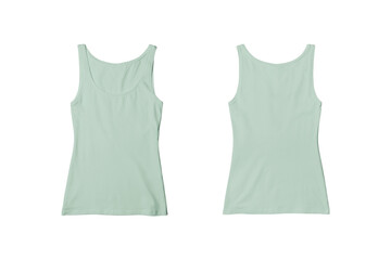 Woman Cucumber Ribbed Tank Top Shirt Front and Back View for Product Mockup
