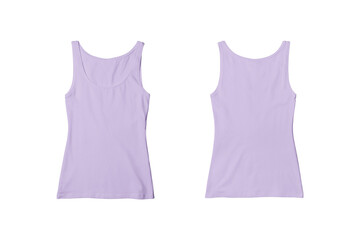 Woman Lilac Ribbed Tank Top Shirt Front and Back View for Product Mockup