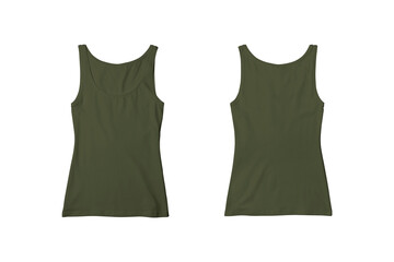 Woman Military Green Ribbed Tank Top Shirt Front and Back View for Product Mockup