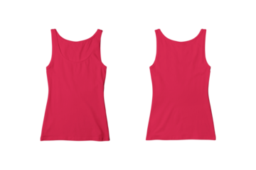 Woman Red Ribbed Tank Top Shirt Front and Back View for Product Mockup