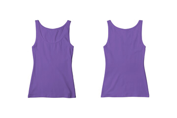 Woman Purple Ribbed Tank Top Shirt Front and Back View for Product Mockup