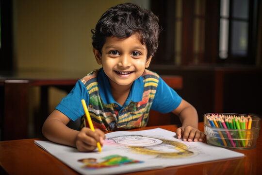 cute indian boy drawing