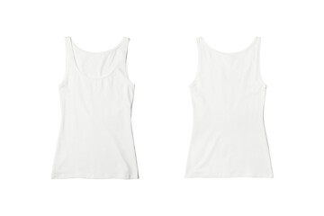 Woman White Ribbed Tank Top Shirt Front and Back View for Product Mockup
