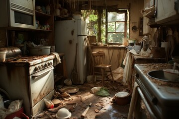 Filthy Kitchen messy dirty. Unclean wash. Generate Ai