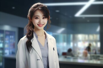 白衣を着た日本人女性（背景あり・医者・医師・歯科医師・薬剤師）