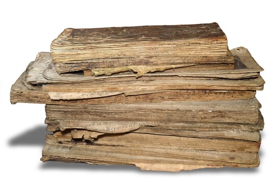 stack of old books isolated