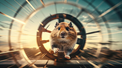Active and Adorable: Hamster in Motion on Running Wheel, Humorous Animal Animation