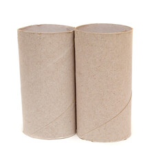 Two grey empty toilet rolls isolated on white background