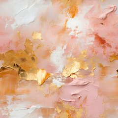 A close-up of an abstract painting with thick, textured strokes in shades of peach, pink, and gold. Seamless pattern