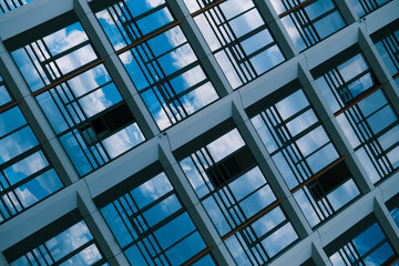 Office buildingfacade. Close up of a modern glass building.