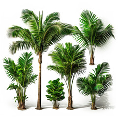 Fototapeta premium Set of Palm trees, white isolated cutout design elements.