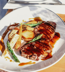 Galician beef entrecote dish with grilled vegetables