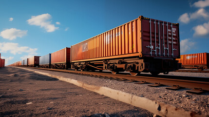 generative ai cargo container freight train - obrazy, fototapety, plakaty