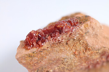 Red crystals of vanadinite.  Vanadinite is a phosphate mineral and one of the main industrial ores...